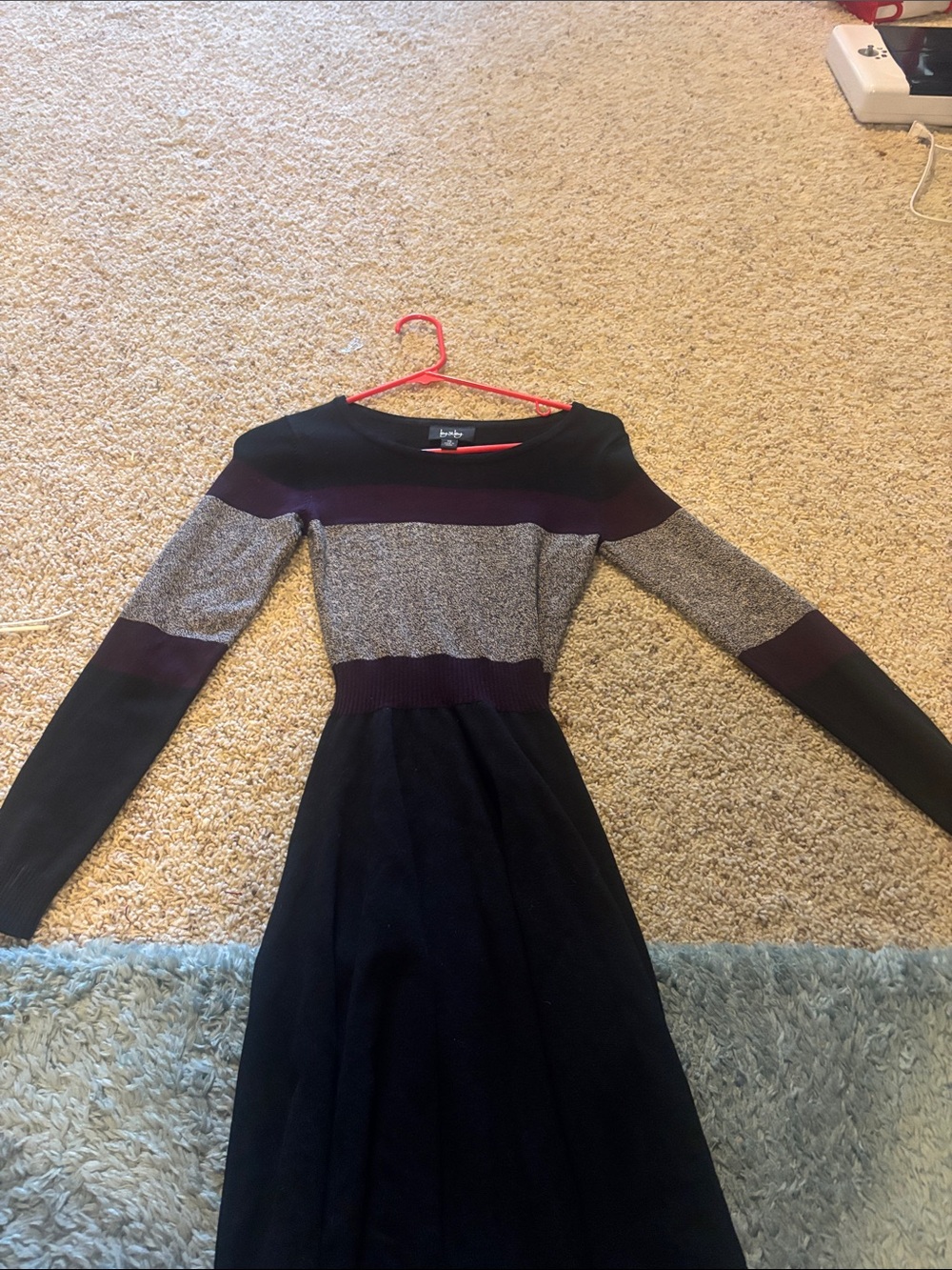 Kensie Black, Gray & Plum Fit-and-Flare Knit Dress